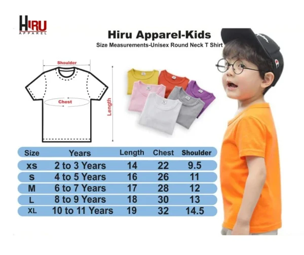 Hiru APPAREL Kids Size Chart