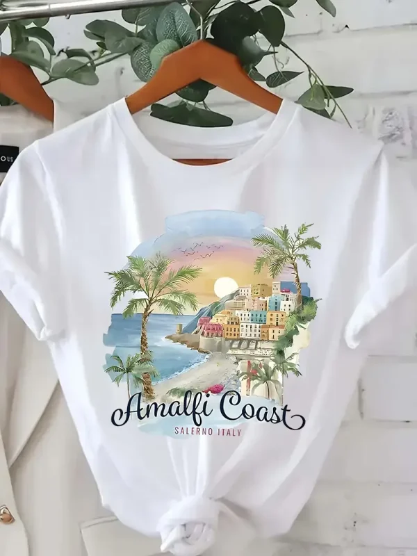Amalfi Coast Beach Casual Printed T-Shirt