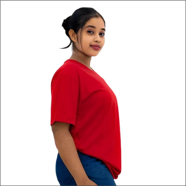 CHERRY RED UNISEX CREW NECK PLAIN T-SHIRT - Image 4