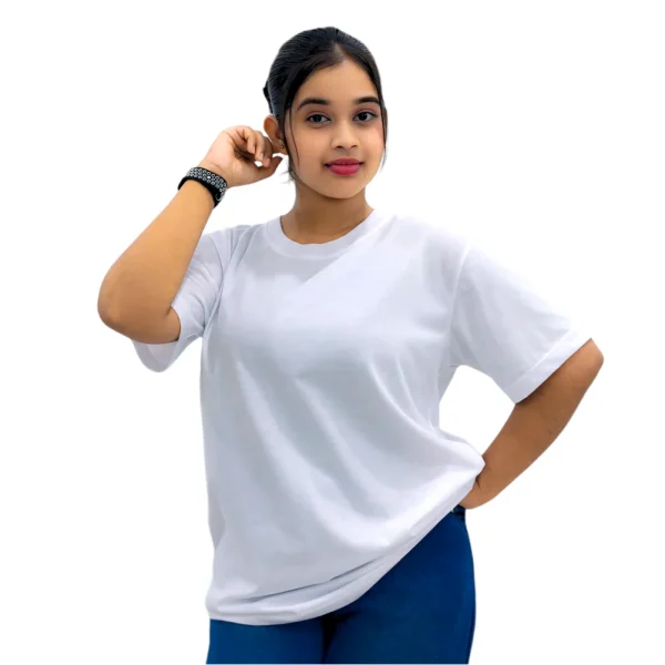 PREMIUM WHITE UNISEX CREW NECK PLAIN T-SHIRT - Image 2
