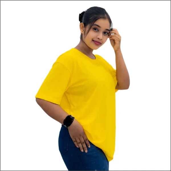 MANGO YELLOW UNISEX CREW NECK PLAIN T-SHIRT - Image 3