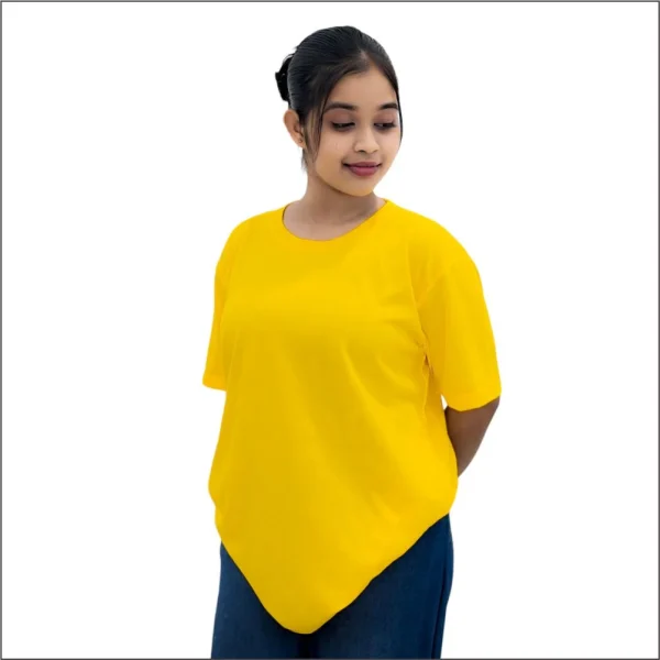 MANGO YELLOW UNISEX CREW NECK PLAIN T-SHIRT - Image 2