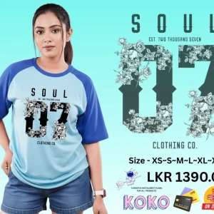 07 PRINTED RAGLAN SLEEVE BLUE T SHIRT