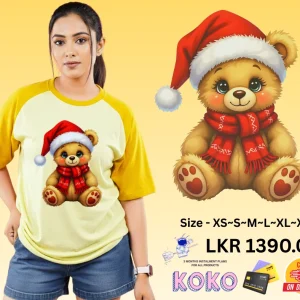 BEAR PRINTED RAGLAN SLEEVE YELLOW T SHIRT